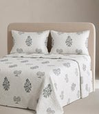 Luxury Quilted Jaipuri Bed Cover – Ivory Tree Print with Ethnic Border