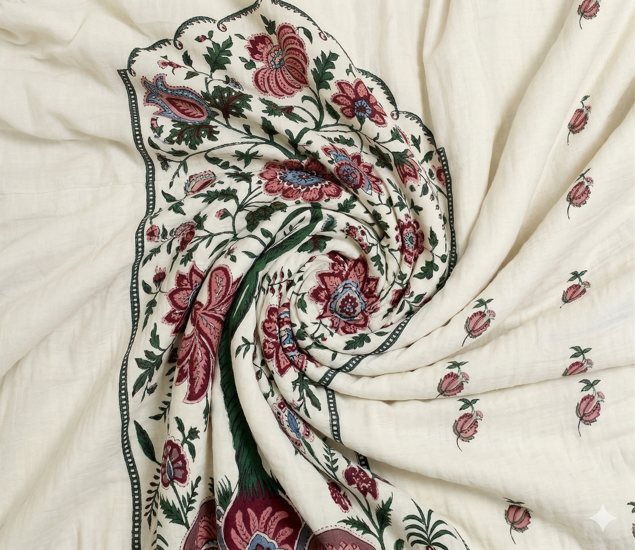 Spaces Shubha Kalamkari Sylvian Green Traditional Ethnic 300TC Cotton Super King Bed Sheet Set | 1085762 Sylvian Green