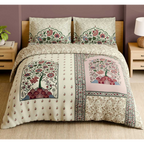 Spaces Shubha Kalamkari Sylvian Green Traditional Ethnic 300TC Cotton Super King Bed Sheet Set | 1085762 Sylvian Green