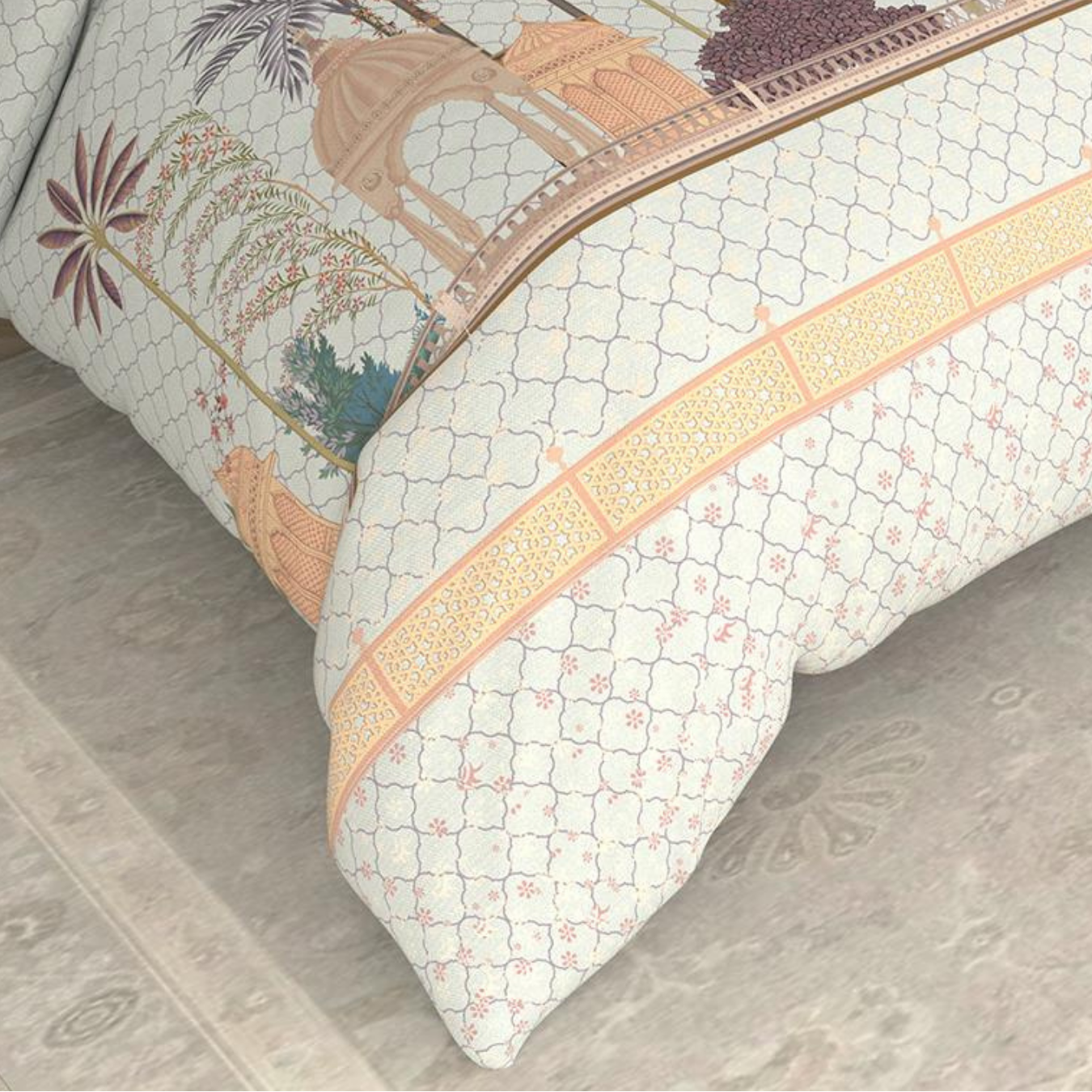Bombay Dyeing Rani Ka Buag 7817 Heritage Floral 400TC Cotton Satin King Bedsheet Set | 7817 Sisodia Rani Baug