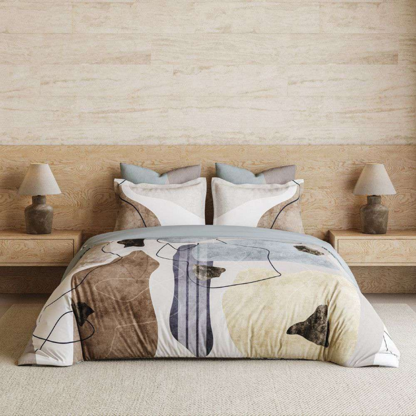 D'Decor Wabi Sabi Velmora Silver Abstract Digitally Printed 5-Piece Double Bedsheet Set | WS01 Velmora Silver