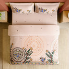 Spaces Shubha Madhubani Peach Blush Traditional Nature-Inspired 300TC Cotton Super King Bed Sheet Set | 1085747 Peach Blush