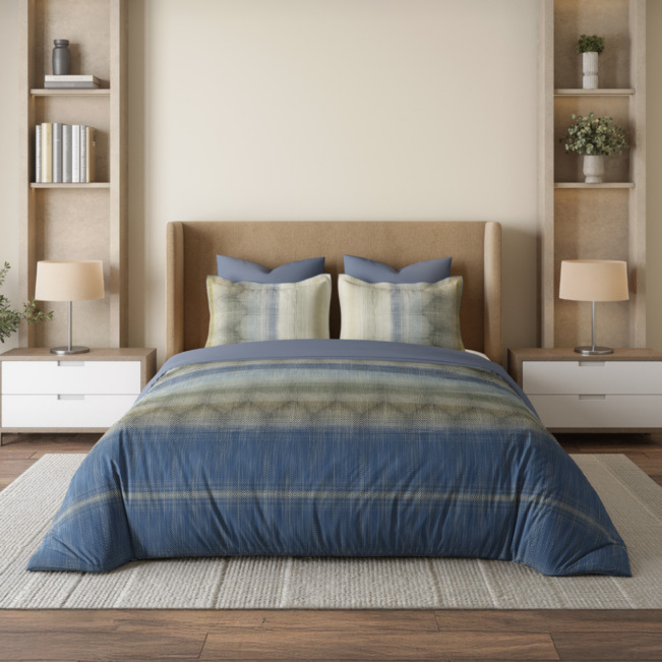 D'Decor Mirage Chevronet Neutral Grey Abstract Digitally Printed 3-Piece Double Bedsheet Set | MS03 Chevronet Neutral Grey