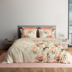 D'Decor Platinum AW25 Roselle Peach Fuzz Floral Digitally Printed 5-Piece Double Bedsheet Set | RP225 Roselle Peach Fuzz
