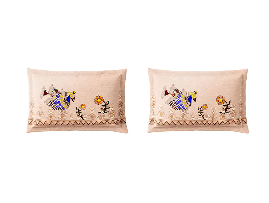 Spaces Shubha Madhubani Peach Blush Traditional Nature-Inspired 300TC Cotton Super King Bed Sheet Set | 1085747 Peach Blush
