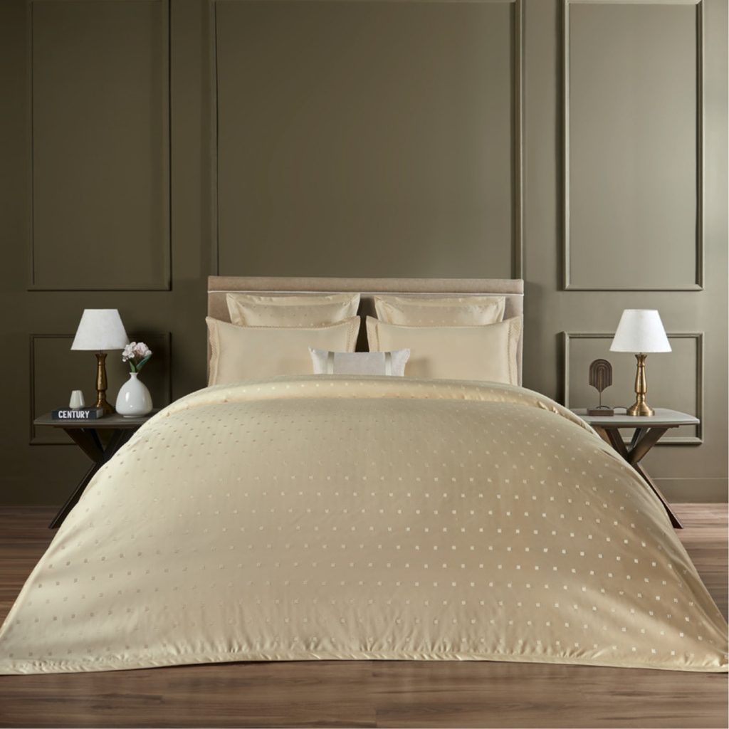 D'Decor Luxor Sanders Butter Cream Super Premium 6-Piece Bedding Gift Set | 800 TC Cotton Sateen & Monotone Embroidered Quilted Bed Cover | LX01 Butter Cream