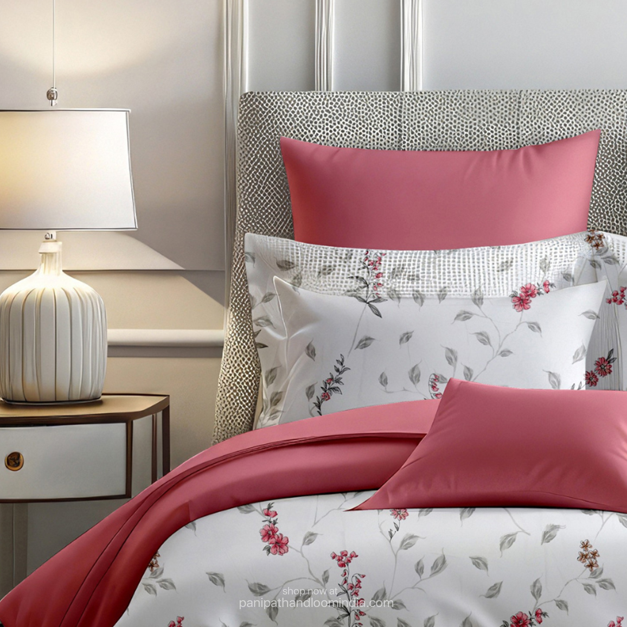 Linsdon Home House of Whites Floral Bloom | Blush Pink - Digitally Printed 100% Cotton King Bedsheet Set