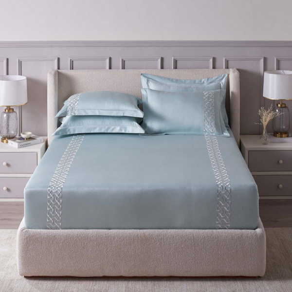 D'Decor Imperial II Stella Pastel Blue Elegant Embroidered 5-Piece Double Bedsheet Set | IP05 Pastel Blue