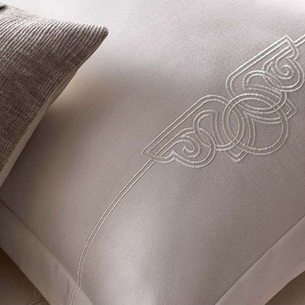D'Decor Celestia Taupe Luxury Bedding Set | Premium Chenille Bed Cover & Embroidered 210 TC Cotton Bedsheet | Oralis CE02 Taupe