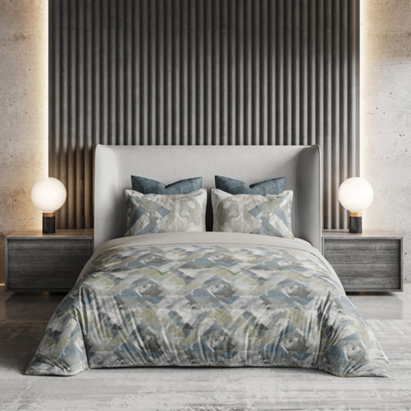 D'Decor Premier Crystal Dusty Blue Abstract Digitally Printed 5-Piece Double Bedsheet Set | RM159 Dusty Blue