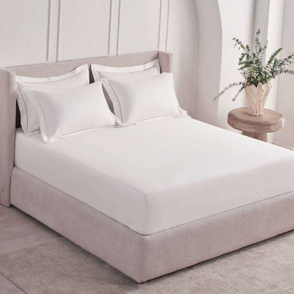 D'Decor Pearl Ivora Lucent White Super Premium 5-Piece Bedsheet Set | 1000 TC Cotton Sateen with Elegant Embroidery | PE01 Lucent White