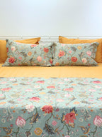 Sadyaska Coco Sage Green and Honey Mustard Cotton (Print and Solid) 5 Pcs Bedsheet