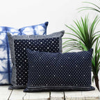 Sadyaska Hand Embroidered Indigo Pillow Cover Denim Hand Block Print Pillow Cases 12" X 18"… 1 Pcs Cushion