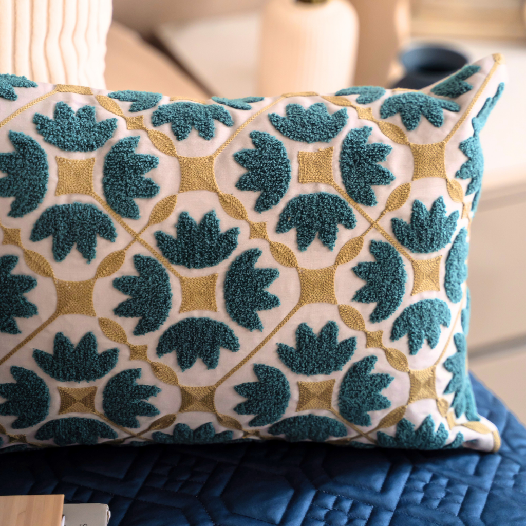 Sadyaska Mariana Pearl Grey Cotton Embroidered (Size : 12"X18") 1 Pcs Cushion Cover