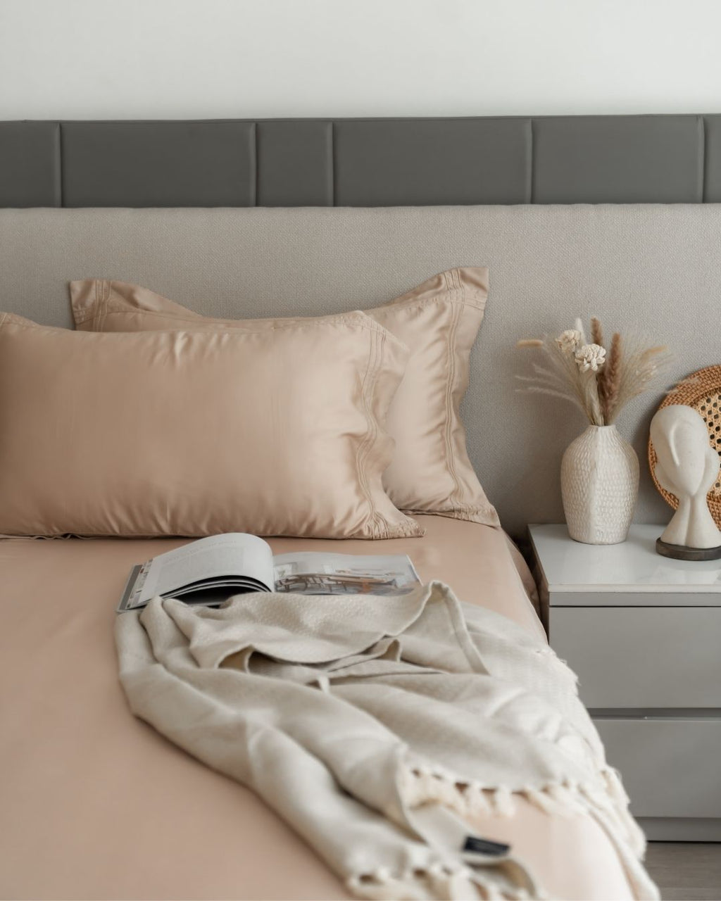 Sadyaska Peach Cream Pleated Bamboo Set 1 Pcs Bedsheet