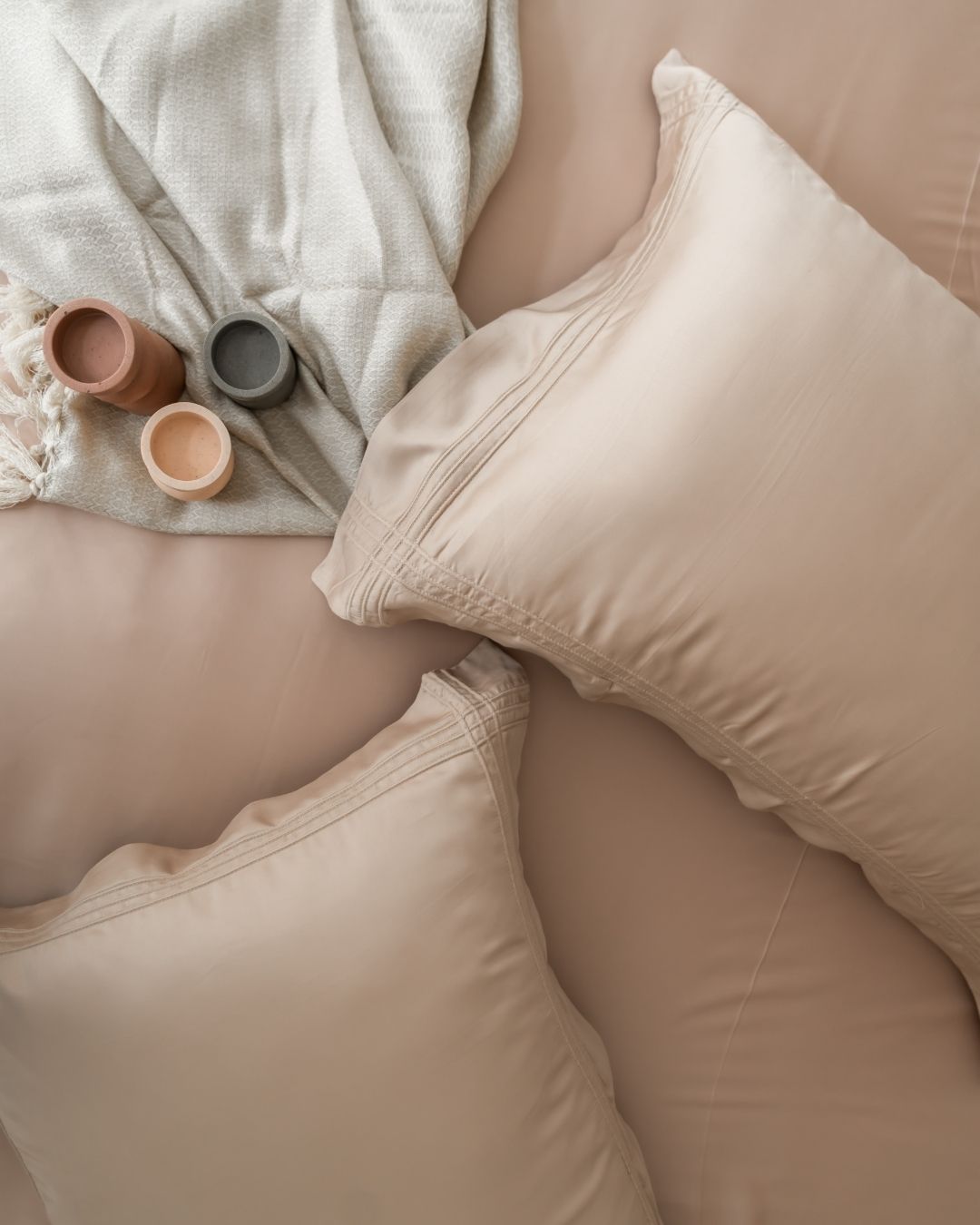 Sadyaska Peach Cream Pleated Bamboo Set 1 Pcs Bedsheet