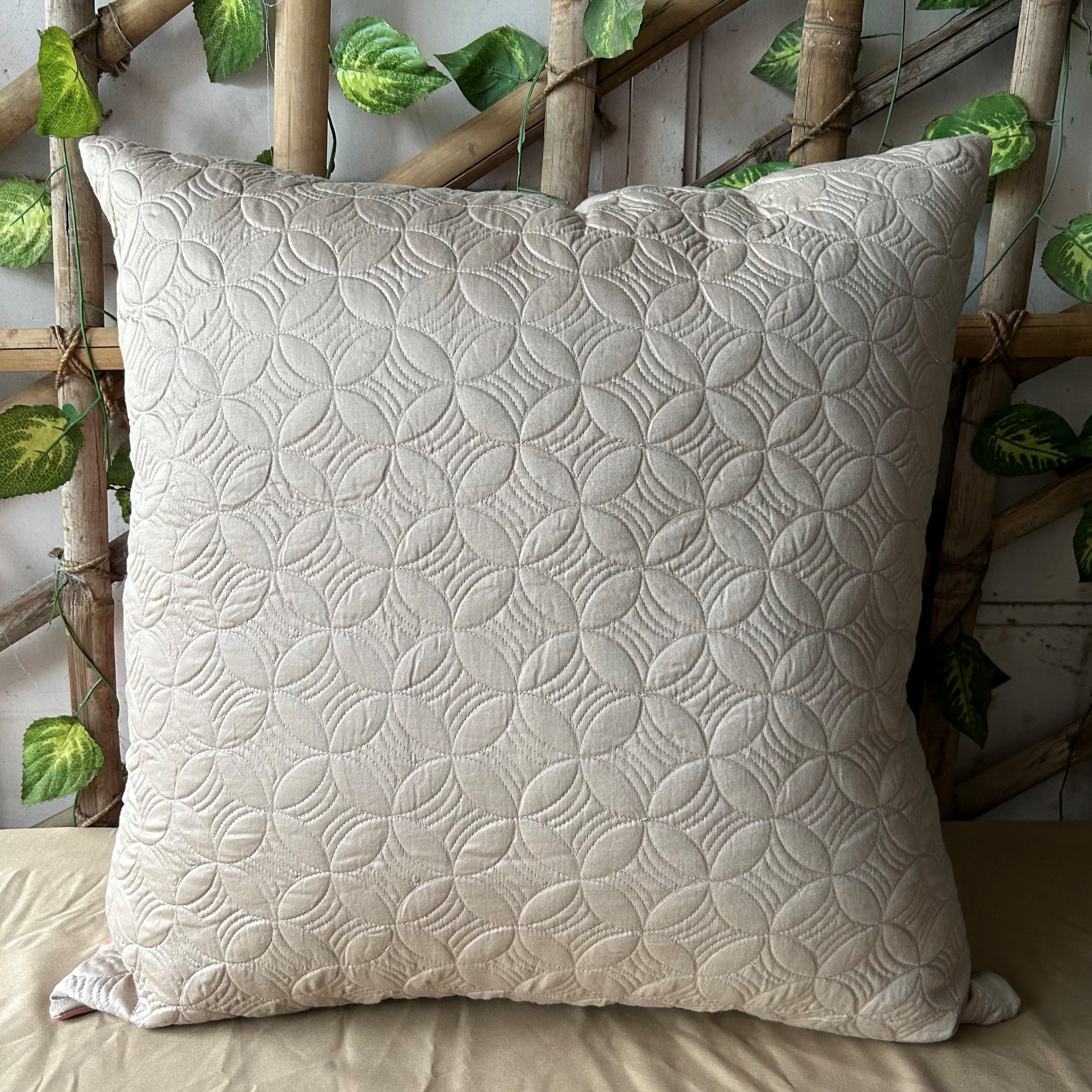 Sadyaska Beige Quilted Cotton 1 Pcs Euro Sham