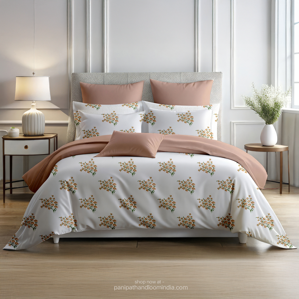 Linsdon Home House of Whites Autumn Whisper | Dusty Peach Digitally Printed 100% Cotton King Bedsheet Set