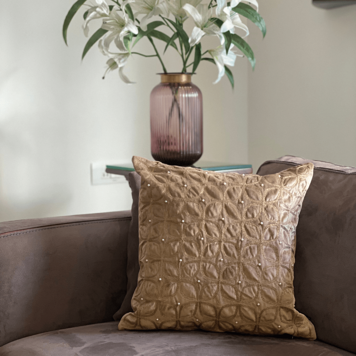 Sadyaska Decorative Luminate Camel Velvet 16x16 1 Pcs Cushion Cover