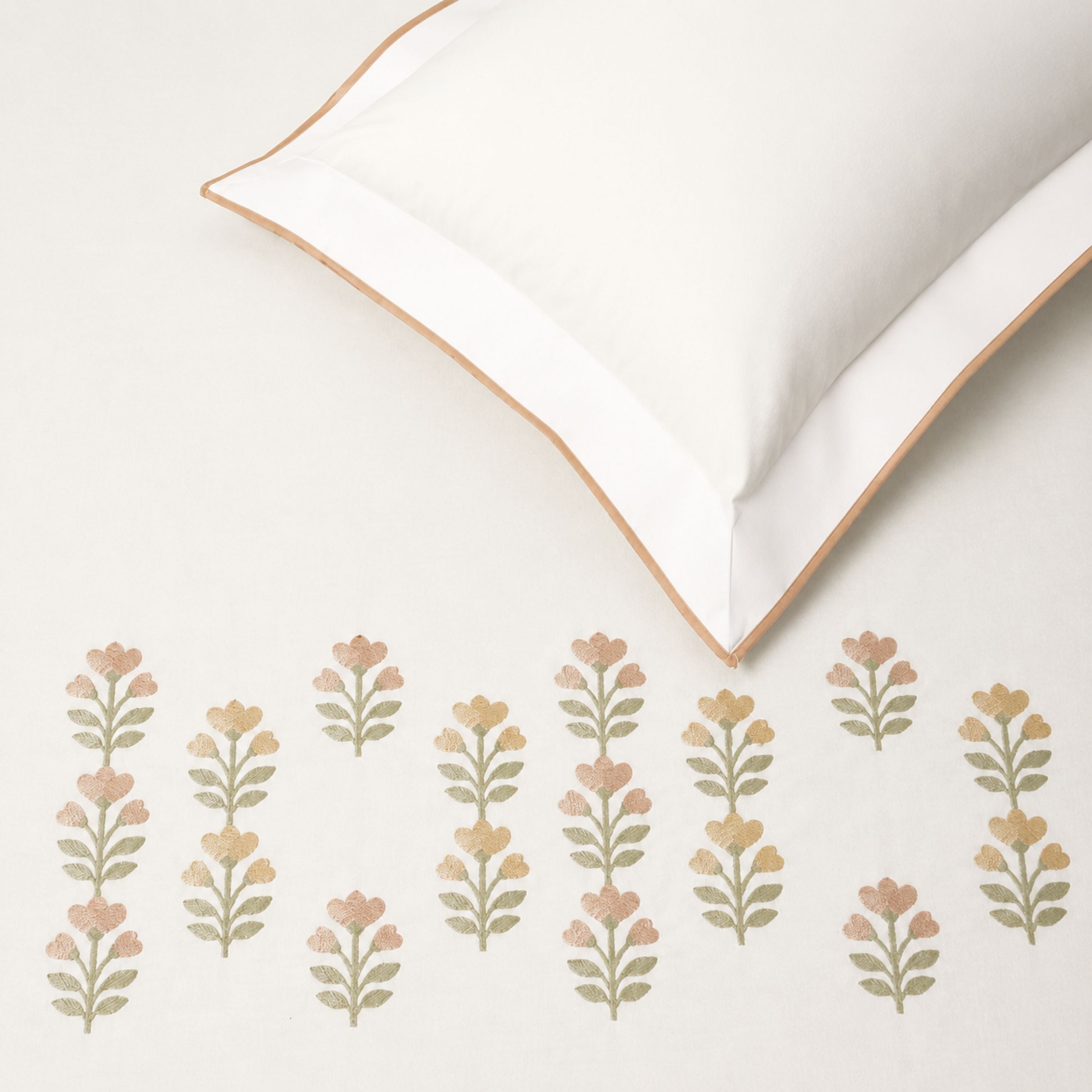 Sansaar by DDdecor Large Bedsheet Set with 2 Pillow Covers - Meadowbud - Tofu - Embroidered - 1 Pc