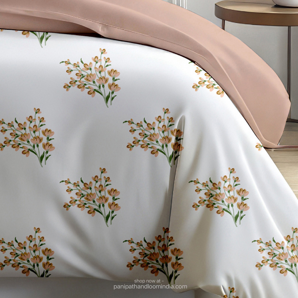 Linsdon Home House of Whites Autumn Whisper | Dusty Peach Digitally Printed 100% Cotton King Bedsheet Set