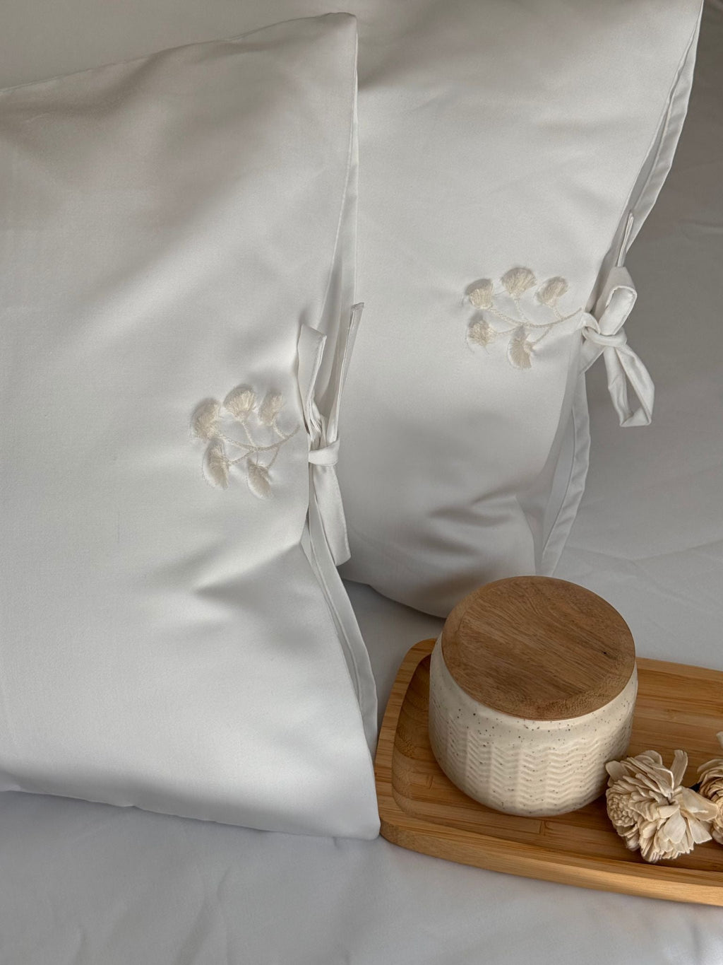 Sadyaska 1000TC Botanique Snow White Egyptian Cotton Set 1 Pcs Bedsheet
