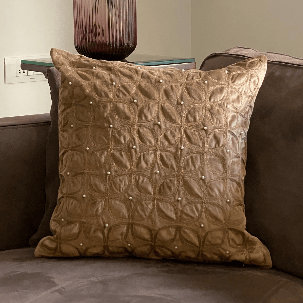 Sadyaska Decorative Luminate Camel Velvet 16x16 1 Pcs Cushion Cover