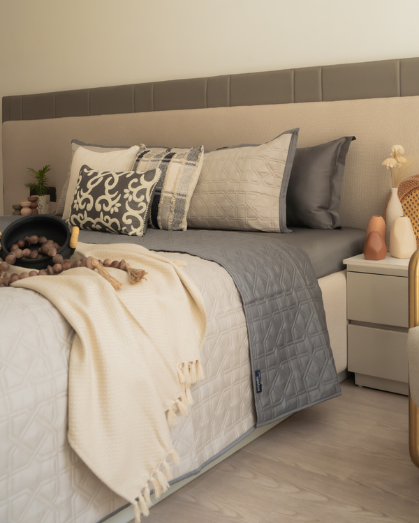 Sadyaska Quilted Beige and Dark Grey Arban Reversible 1 Pcs Bedspread