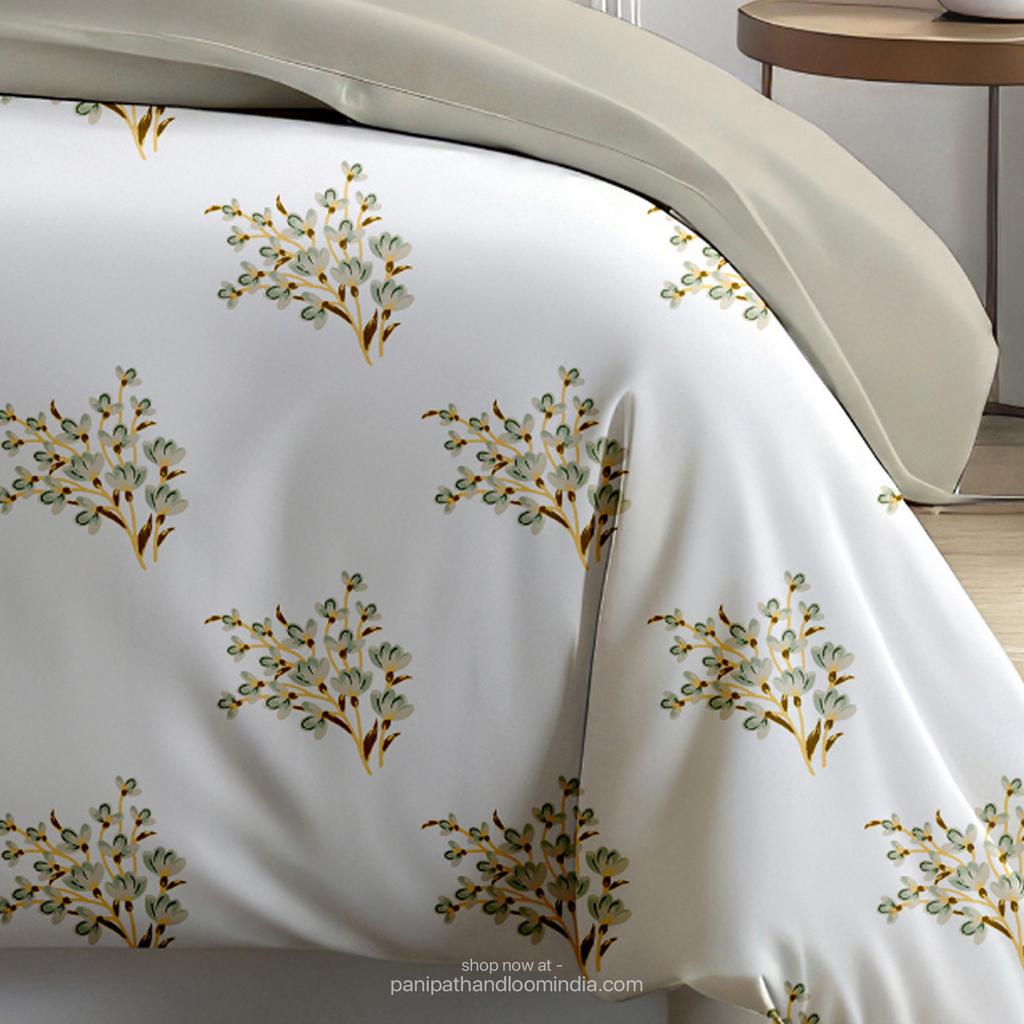 Linsdon Home House of Whites Autumn Whisper | Olive Moss Digitally Printed 100% Cotton King Bedsheet Set