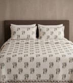 Jaipuri Cotton Quilted Bedcover Set with Pillow Covers | Off White Floral Block Print | King Size