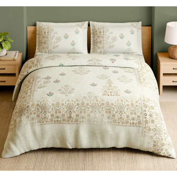 Spaces Shubha Papier Mâché Star White Traditional 3-dimensional Art 300TC Cotton Super King Bed Sheet Set | 1085771 Star White