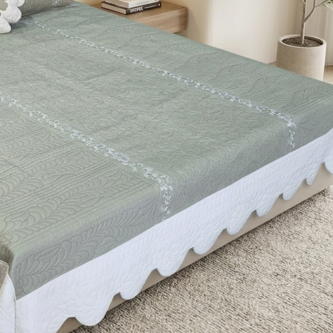 TIMA Angel 5PC Bedcover | Sage Green & White Quilted Set