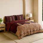 Spaces Shubha Kalamkari New Maroon Traditional Ethnic 300TC Cotton Super King Bed Sheet Set | 1085763 New Maroon