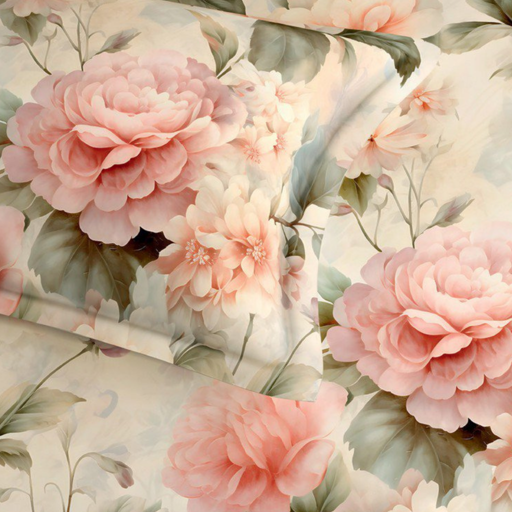 D'Decor Platinum AW25 Roselle Peach Fuzz Floral Digitally Printed 5-Piece Double Bedsheet Set | RP225 Roselle Peach Fuzz