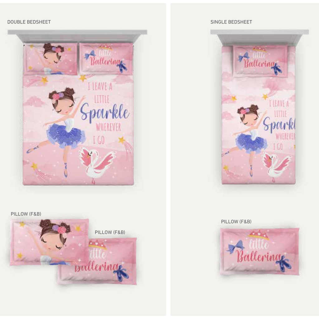 D'Decor Kids Zone Ballerina Candy Floss Digital Print Cotton Bedsheet Set | LB26 Candy Floss