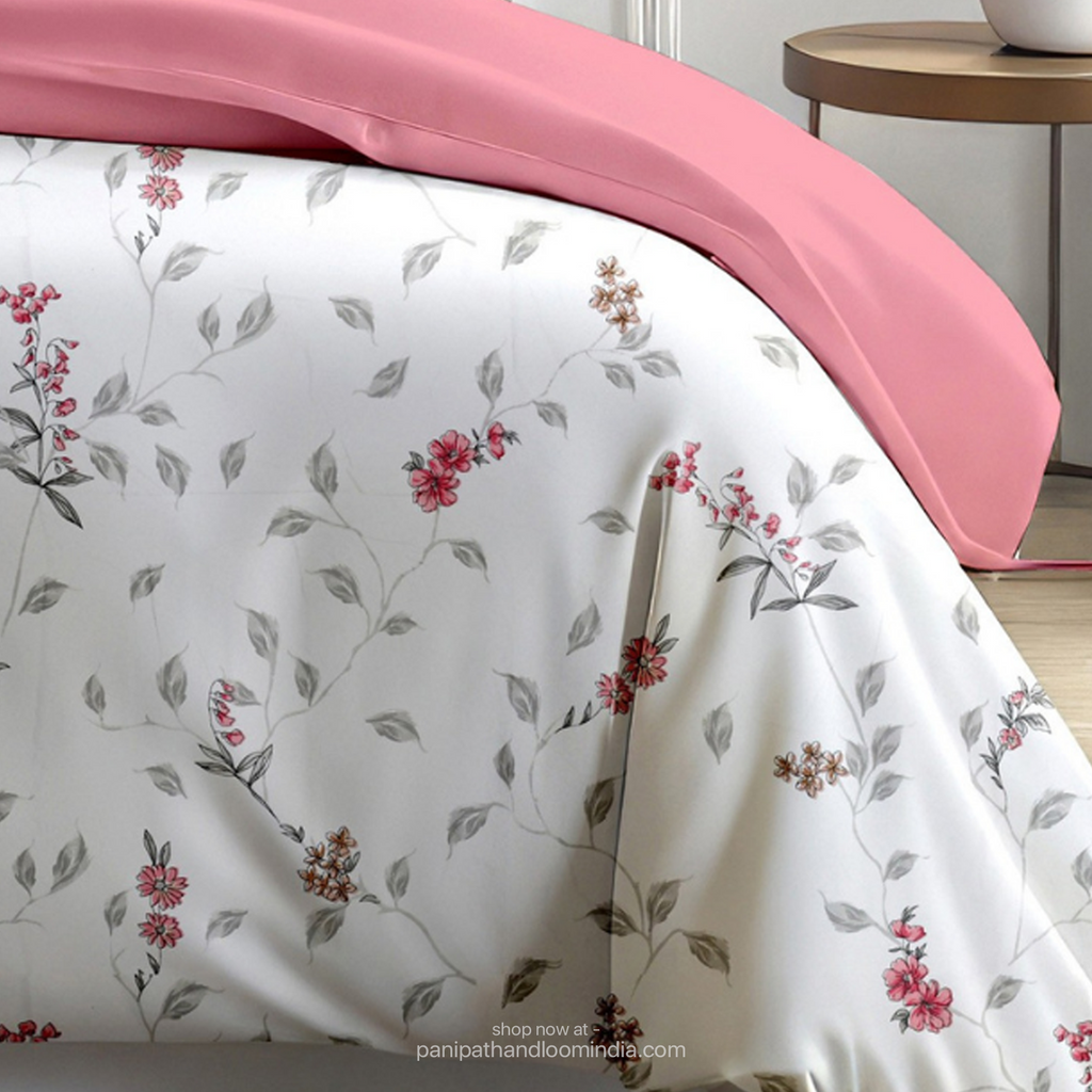 Linsdon Home House of Whites Floral Bloom | Blush Pink - Digitally Printed 100% Cotton King Bedsheet Set