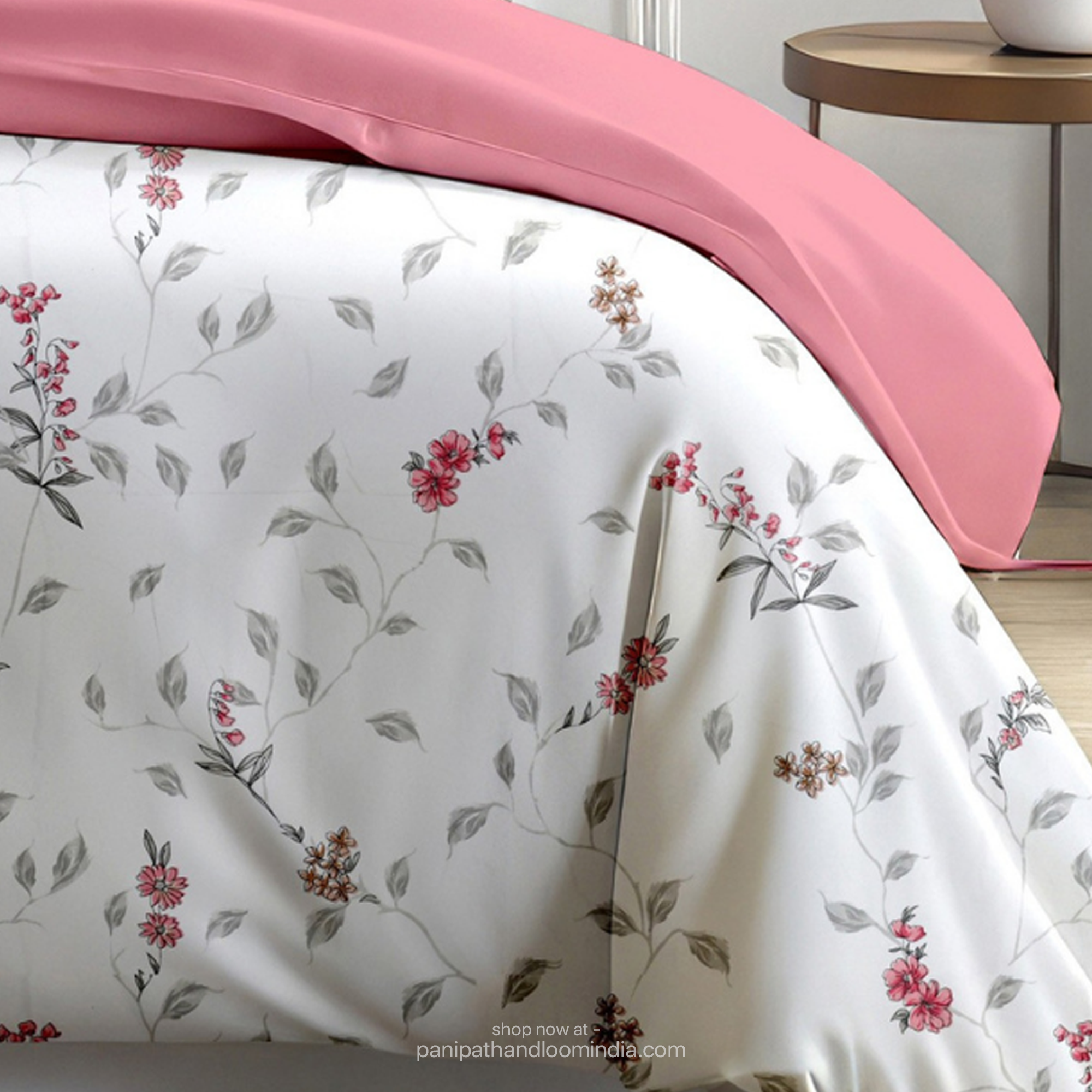 Linsdon Home House of Whites Floral Bloom | Blush Pink - Digitally Printed 100% Cotton King Bedsheet Set