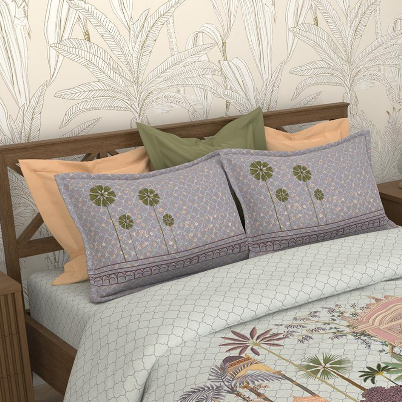 Bombay Dyeing Rani Ka Buag 7817 Heritage Floral 400TC Cotton Satin King Bedsheet Set | 7817 Sisodia Rani Baug
