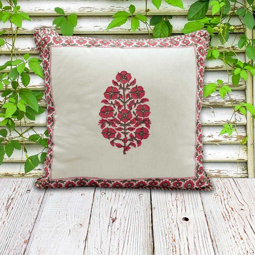 Sadyaska Hand Block Floral Printed Garden Living Room, Sofa Cotton 16"x16"… 1 Pcs Cushion Cover