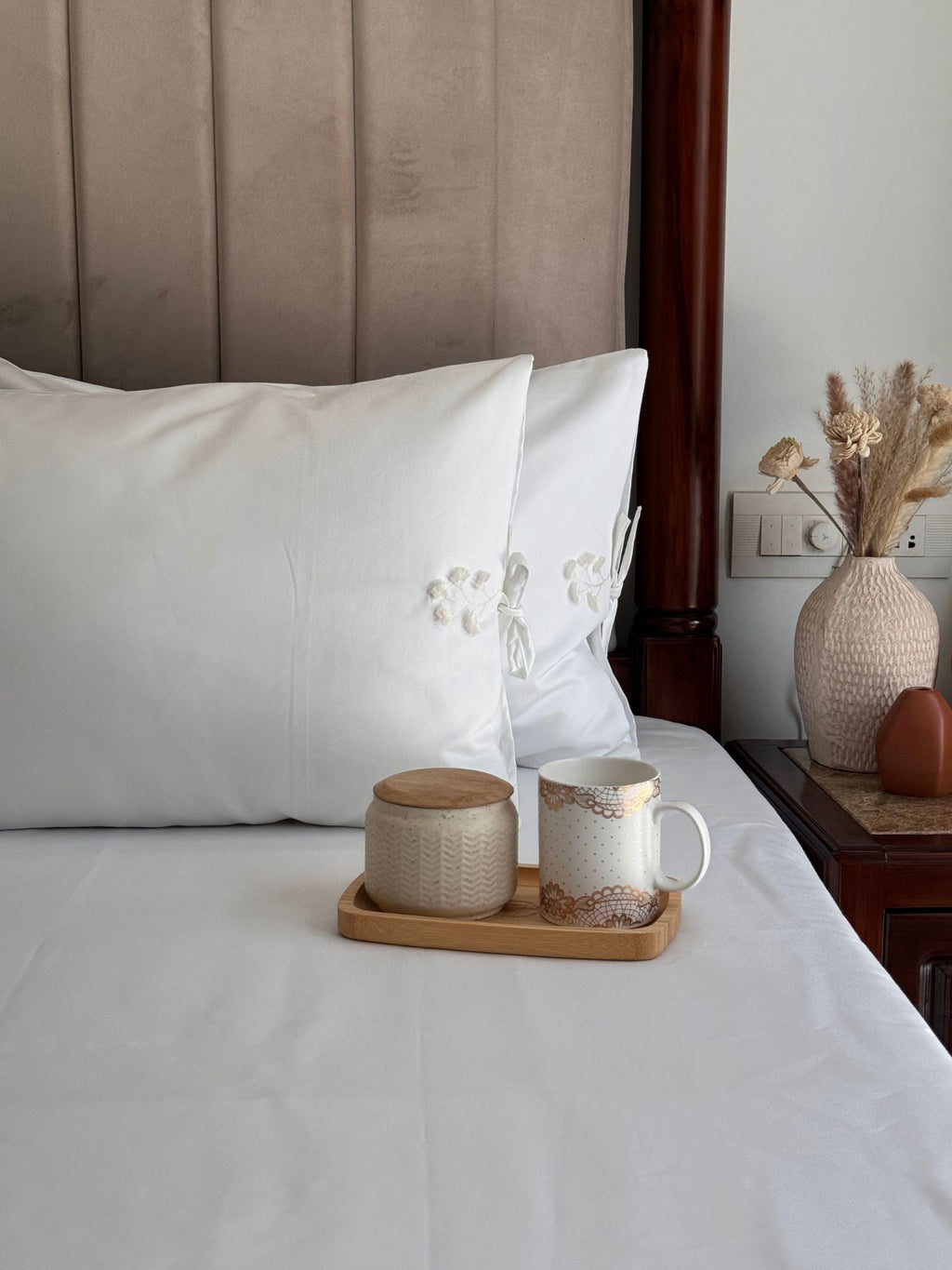 Sadyaska 1000TC Botanique Snow White Egyptian Cotton Set 1 Pcs Bedsheet