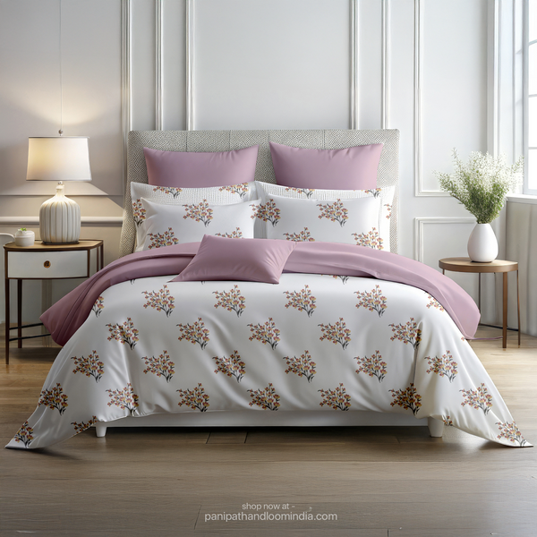 Linsdon Home House of Whites Autumn Whisper | Mauve Mist Digitally Printed 100% Cotton King Bedsheet Set