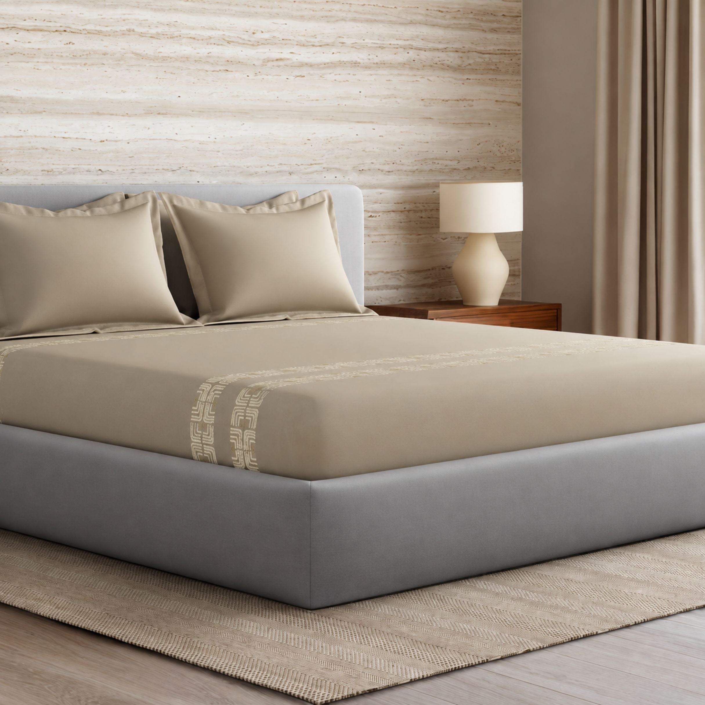 Sansaar by DDdecor Large Bedsheet Set with 2 Pillow Covers - Deco - Metallic Grey - Embroidered - 1 Pc