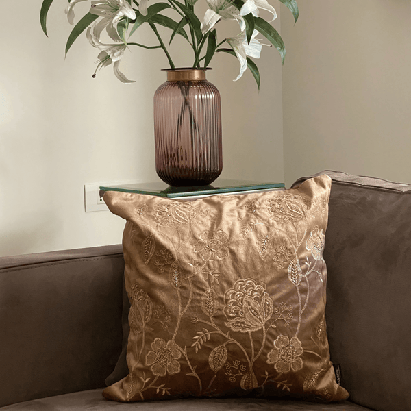 Sadyaska Decorative Bloomy Camel Velvet 16x16 1 Pcs Cushion Cover