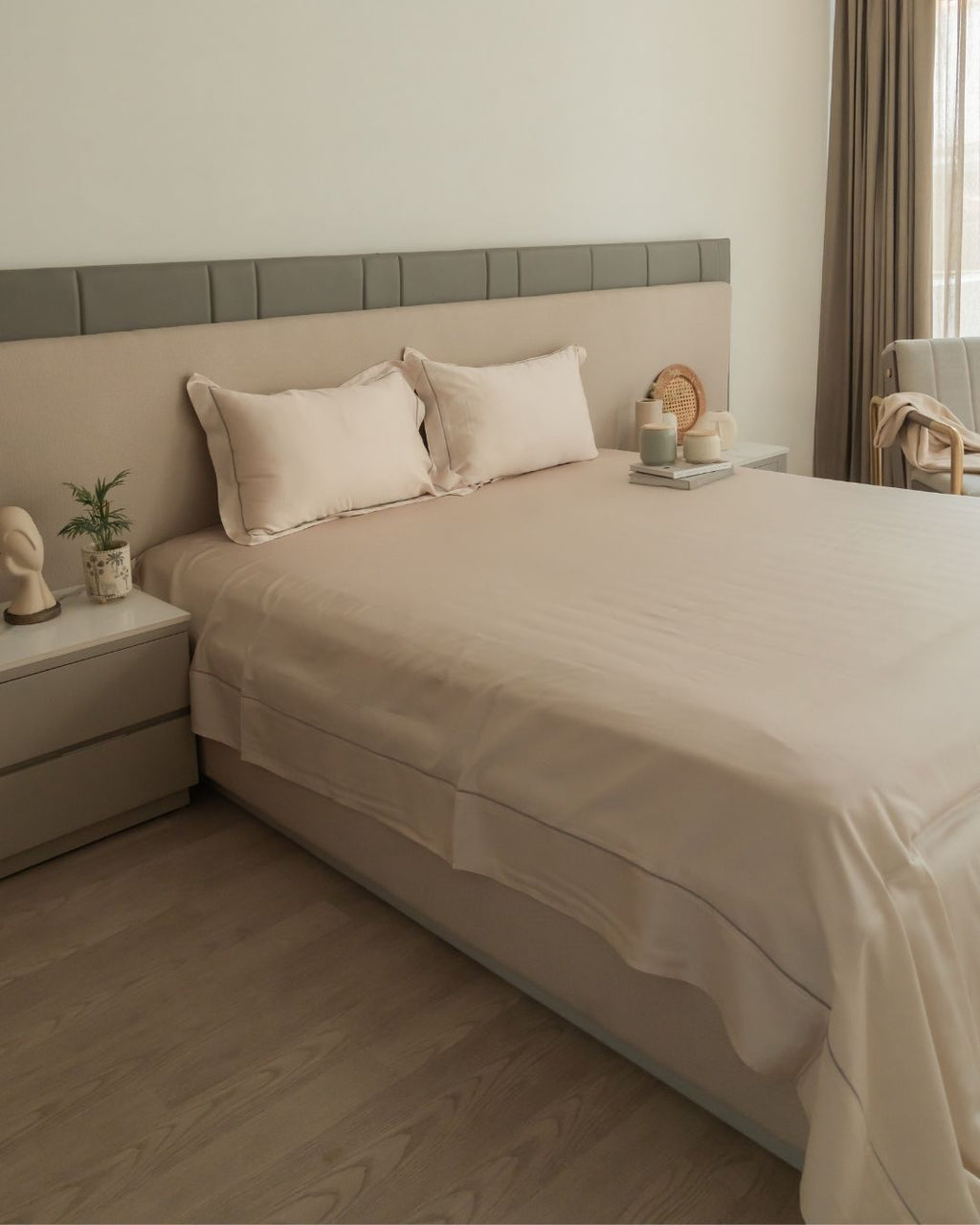 Sadyaska Chalk Beige Tencel Set with Lace 1 Pcs Bedsheet