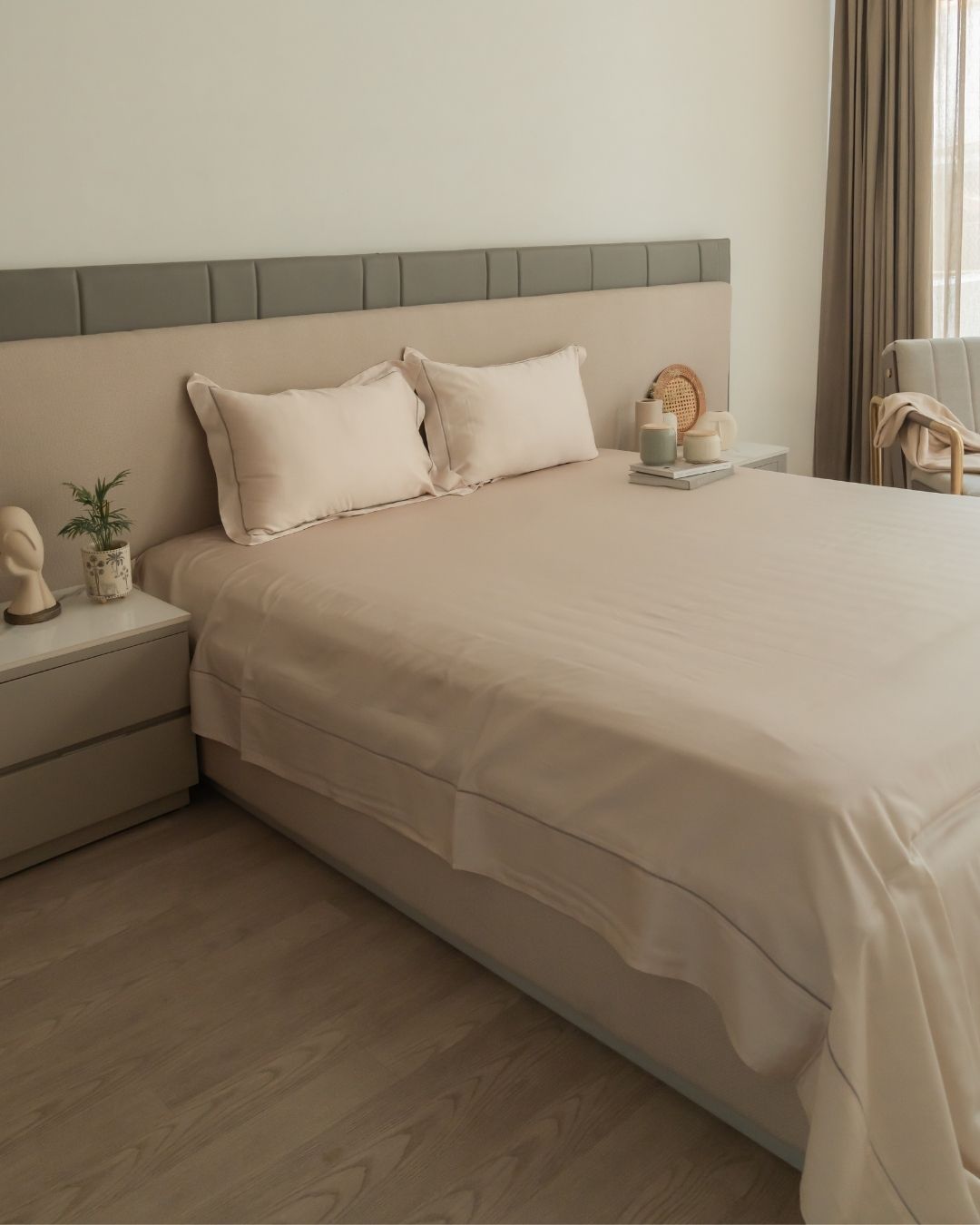 Sadyaska Chalk Beige Tencel Set with Lace 1 Pcs Bedsheet