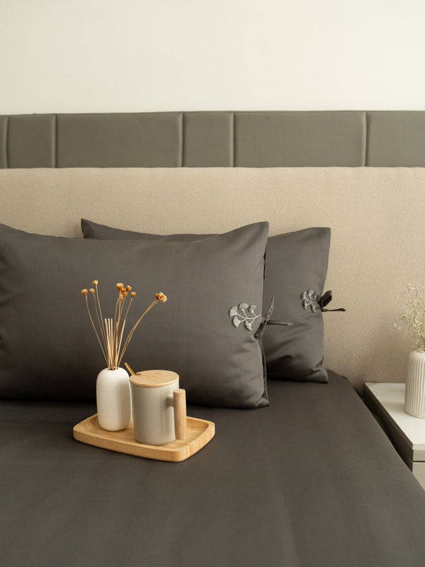 Sadyaska 1000TC Botanique Titanium Grey Egyptian Cotton Set 1 Pcs Bedsheet