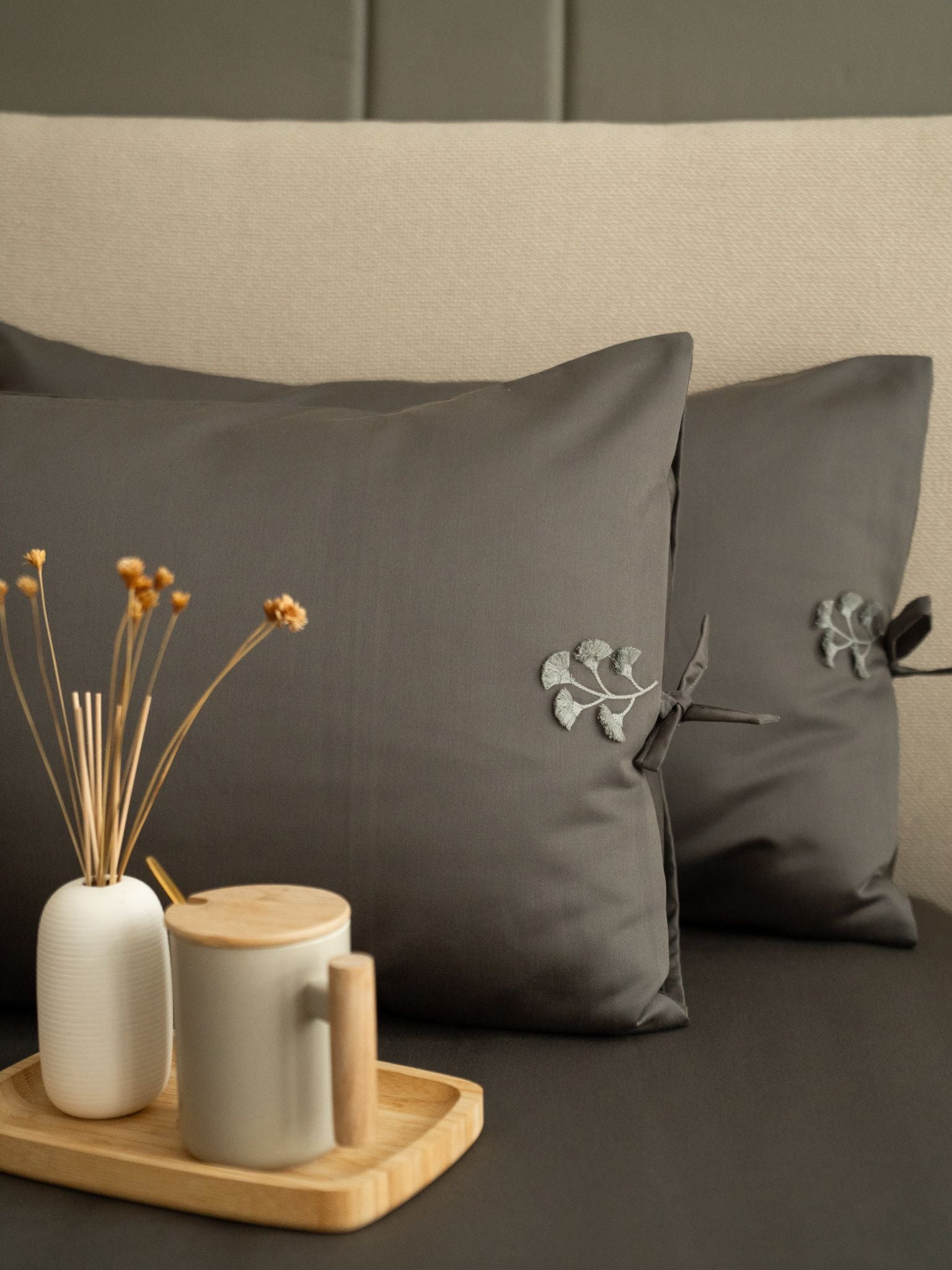 Sadyaska 1000TC Botanique Titanium Grey Egyptian Cotton Set 1 Pcs Bedsheet