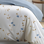 Linsdon Home House of Whites Floral Trail | Sky Blue Digitally Printed 100% Cotton King Bedsheet Set