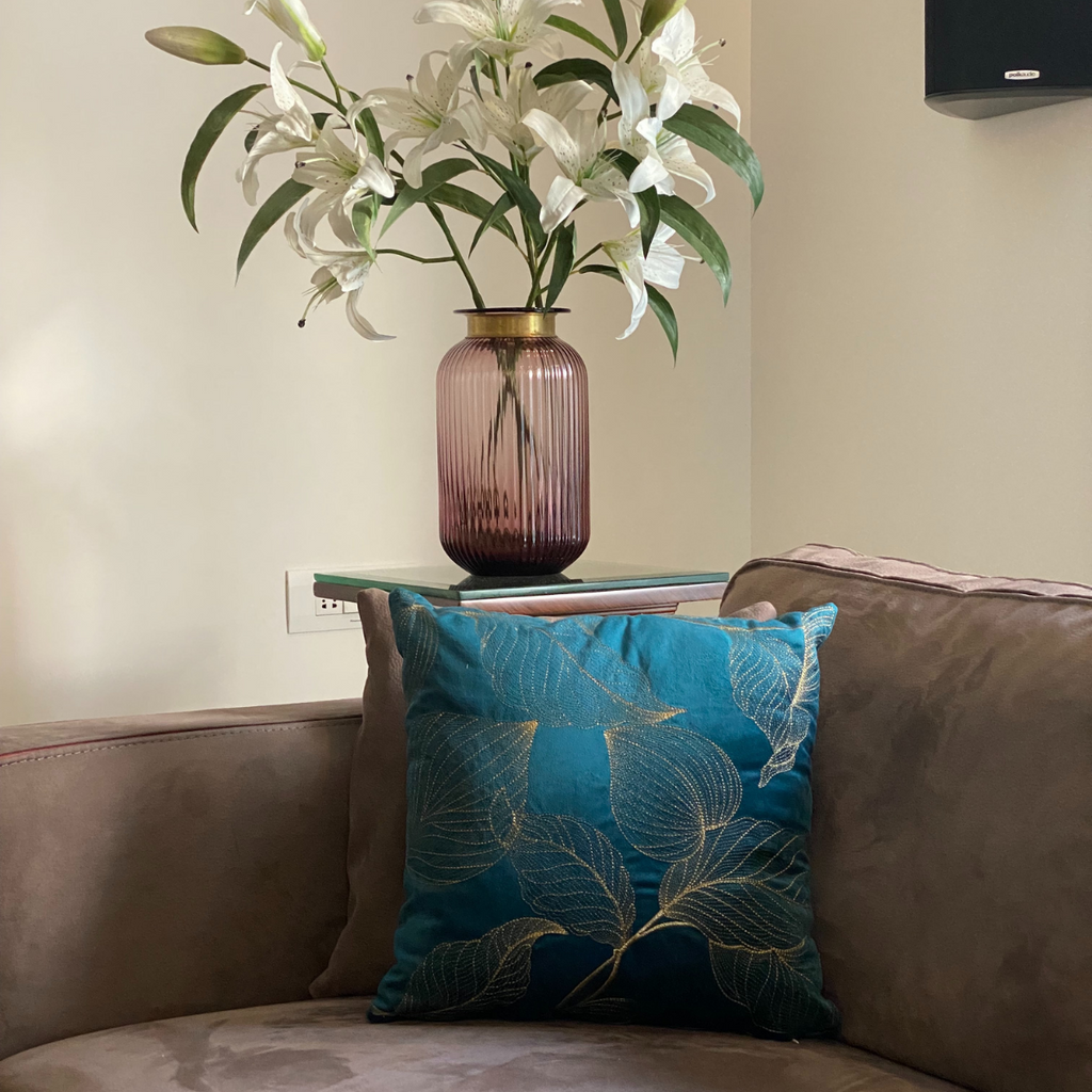 Sadyaska Decorative Leaf Emerald Velvet 16x16 1 Pcs Cushion Cover