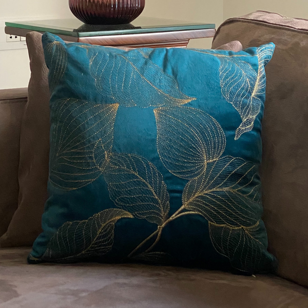 Sadyaska Decorative Leaf Emerald Velvet 16x16 1 Pcs Cushion Cover